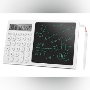 Calculator Notepad w/ LCD Writing Tablet,Desk Calculator with Writing Pen &clock